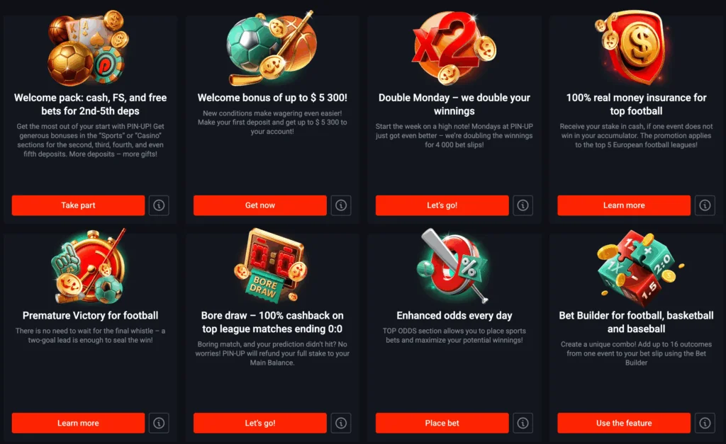 main pin up bet bonuses